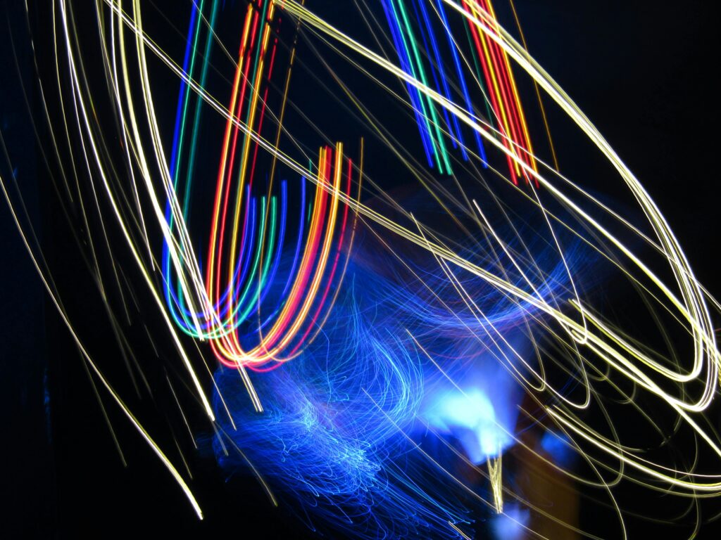 Vivid abstract light trails captured in Berlin, creating a dynamic and colorful visual feast.